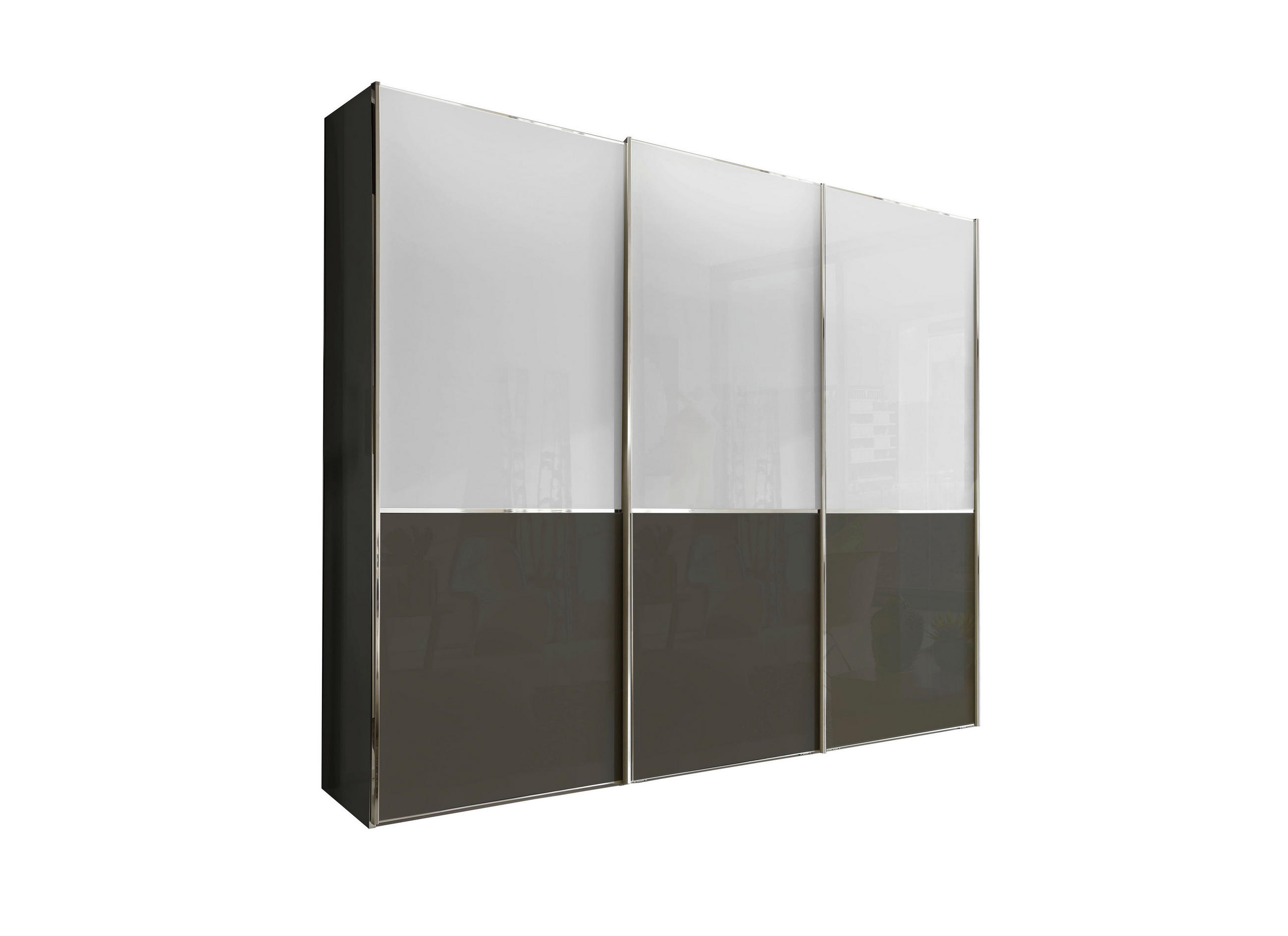 SCHWEBETÜRENSCHRANK 3-türig Weiß, Dunkelgrau - Chromfarben/Dunkelgrau, KONVENTIONELL, Glas/Holzwerkstoff (250/217/67cm) - Novel