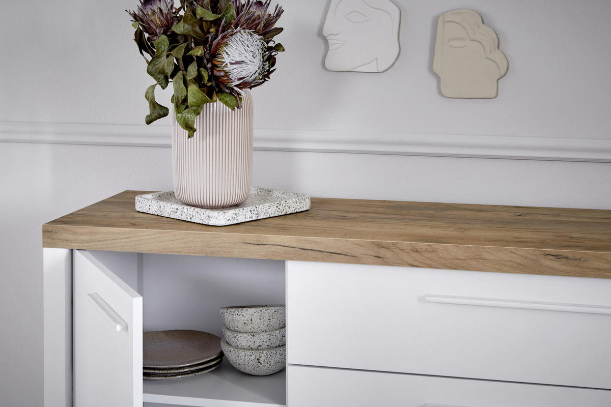 SIDEBOARD  in 180/75/39,50 cm  - Eichefarben/Weiß, KONVENTIONELL, Holzwerkstoff/Metall (180/75/39,50cm) - Livetastic
