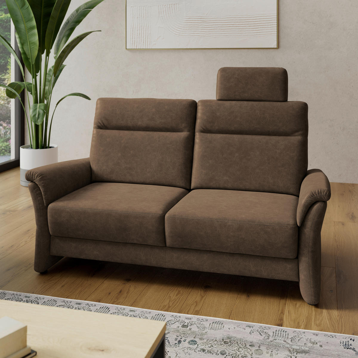 2,5-SITZER Mikrofaser Braun  - Schwarz/Braun, Konventionell, Kunststoff/Textil (170/99/91cm) - Elegando