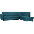 ECKSOFA in Flachgewebe Blau  - Chromfarben/Blau, Design, Textil/Metall (256/198cm) - Xora