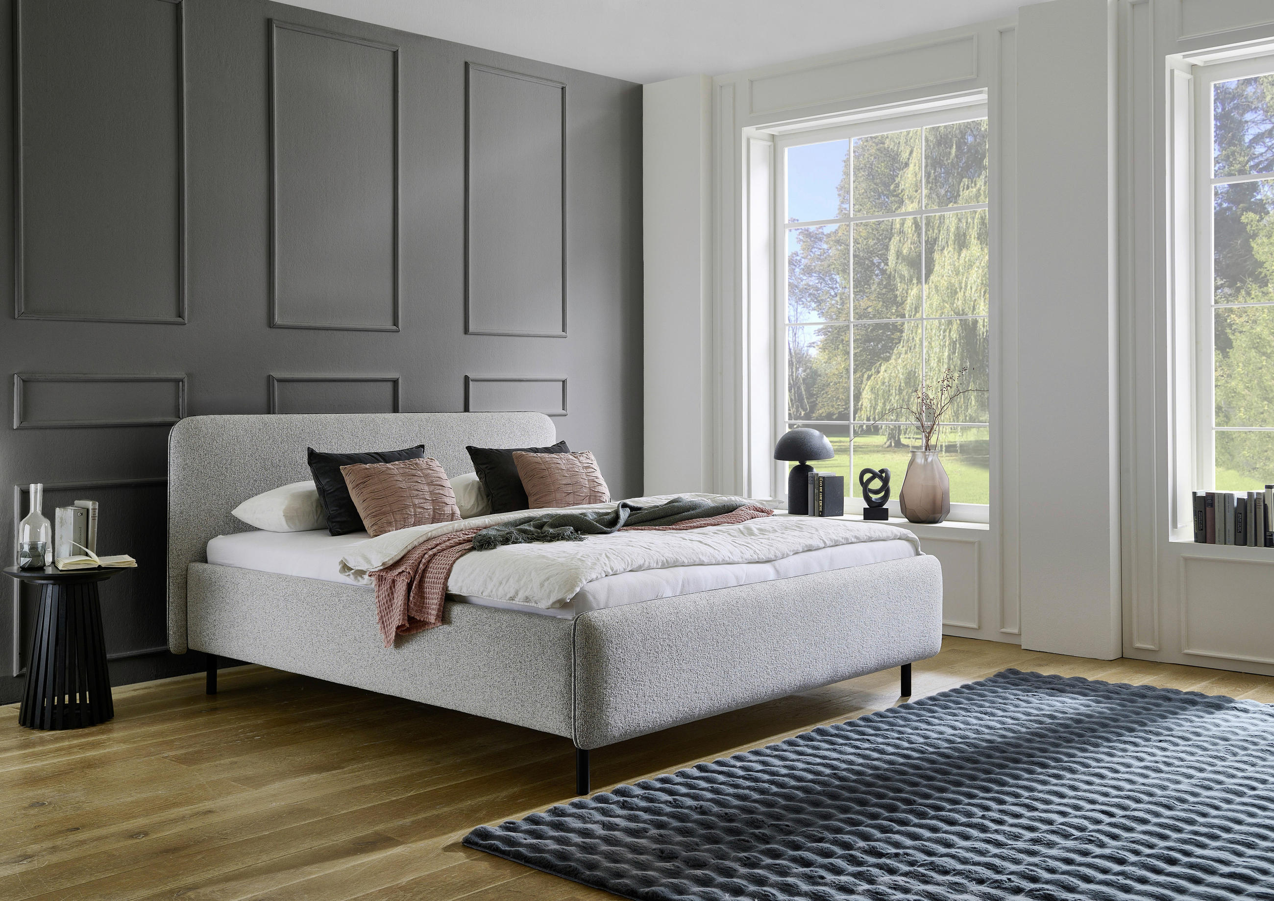 POLSTERBETT 180/200 cm  in Grau, Hellgrau  - Hellgrau/Schwarz, Design, Textil/Metall (180/200cm) - Xora