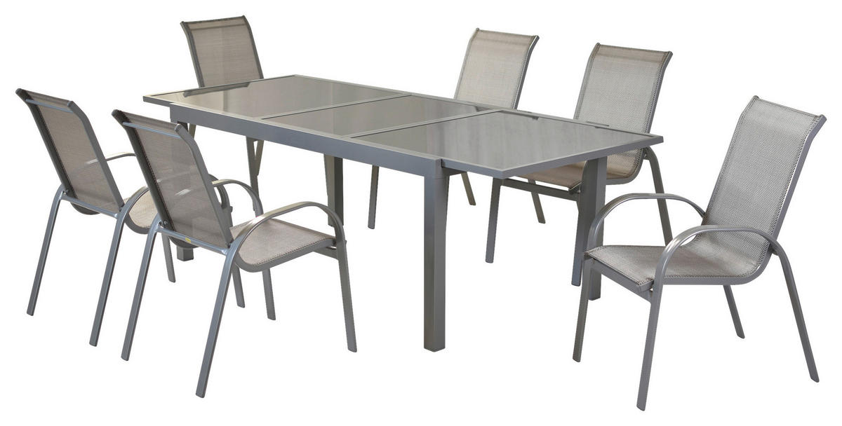 GARTENSET 7-teilig  - Silberfarben/Braun, MODERN, Textil/Metall - Gardenson
