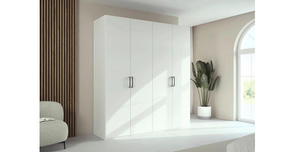 DREHTÜRENSCHRANK 201/223/61 cm,  in Weiß, 4-türig  - Edelstahlfarben/Weiß, Basics, Holzwerkstoff/Metall (201/223/61cm) - Novel