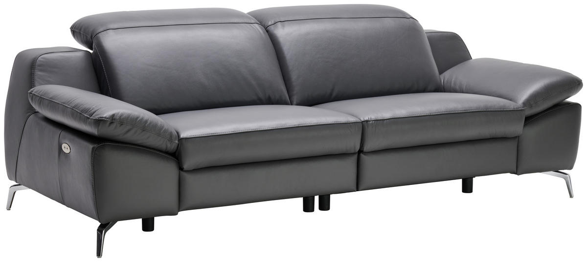 3-SITZER-SOFA Echtleder Anthrazit  - Anthrazit, Design, Leder/Metall (234/83-99/110cm) - Celina Home