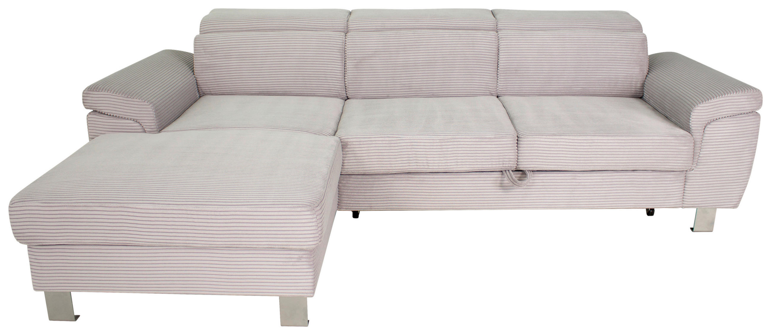 ECKSOFA inkl. Funktionen Hellgrau Cord  - Silberfarben/Hellgrau, Design, Textil/Metall (167/250cm) - Xora