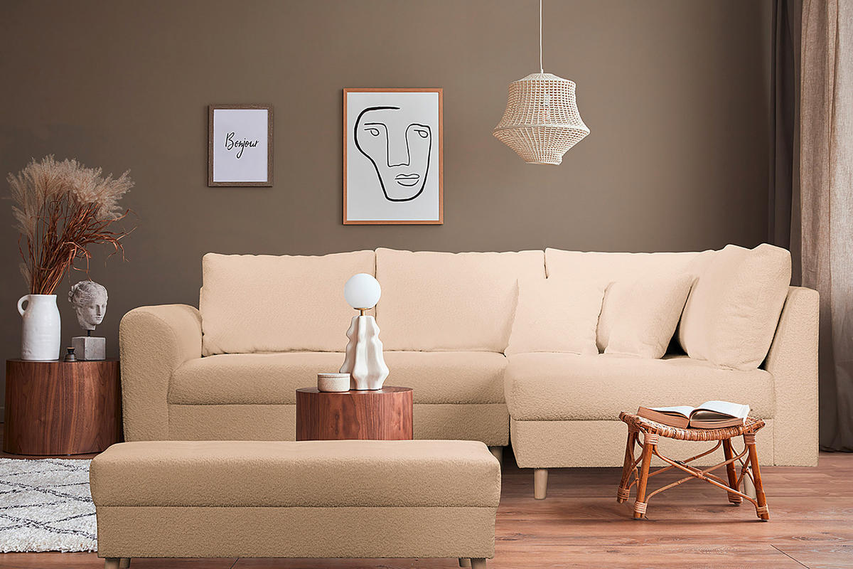 ECKSOFA Ariella Beige Bouclé  - Beige/Naturfarben, Design, Holz/Textil (231/161cm) - Livetastic