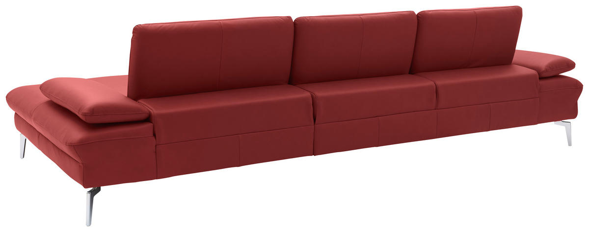 ECKSOFA in Echtleder Dunkelrot  - Chromfarben/Dunkelrot, Design, Leder/Metall (325/157cm) - Dieter Knoll