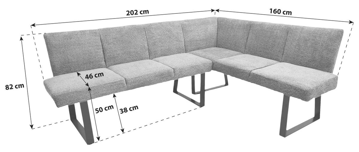 ECKBANK Metall, Textil Dunkelblau  - Schwarz/Dunkelblau, Modern, Textil/Metall (202/160cm) - Livetastic