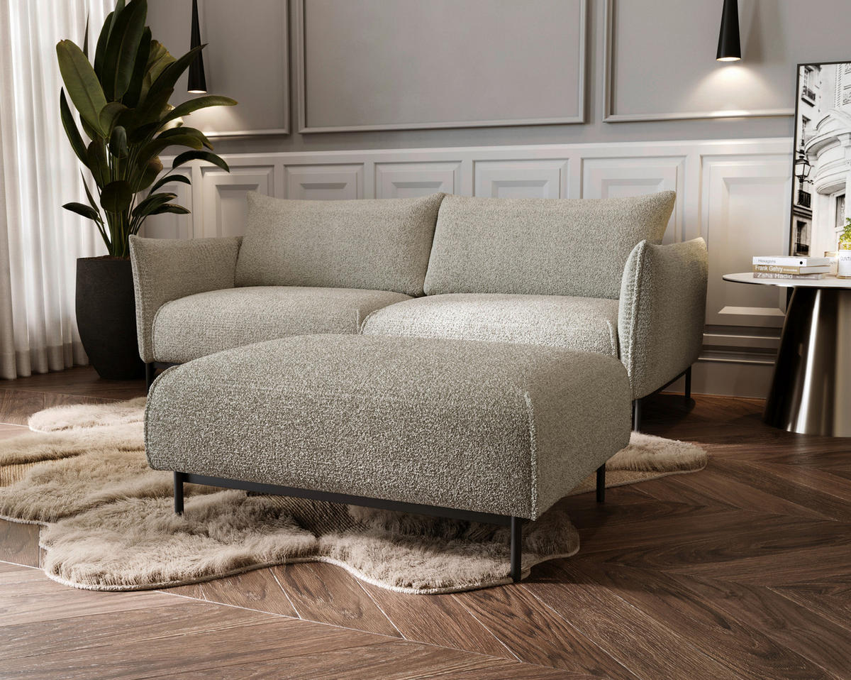 HOCKER in Textil Creme  - Creme/Schwarz, Design, Textil/Metall (100/42/97cm) - Livetastic