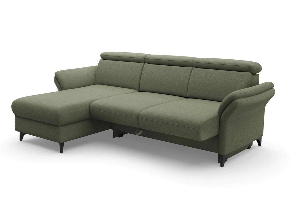 ECKSOFA Flachgewebe Olivgrün  - Schwarz/Olivgrün, Konventionell, Textil/Metall (166/253cm) - Sit & More