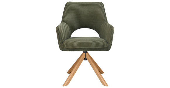 ARMLEHNSTUHL  Sitzfläche 360° drehbar, inklusive Armlehnen Cord  - Eichefarben/Grün, Design, Holz/Textil (60/85/63cm) - Hom`in