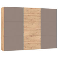 SCHWEBETÜRENSCHRANK 303/220/65 cm 3-türig Braun, Eichefarben  - Eichefarben/Silberfarben, Design, Glas/Holzwerkstoff (303/220/65cm) - Jutzler