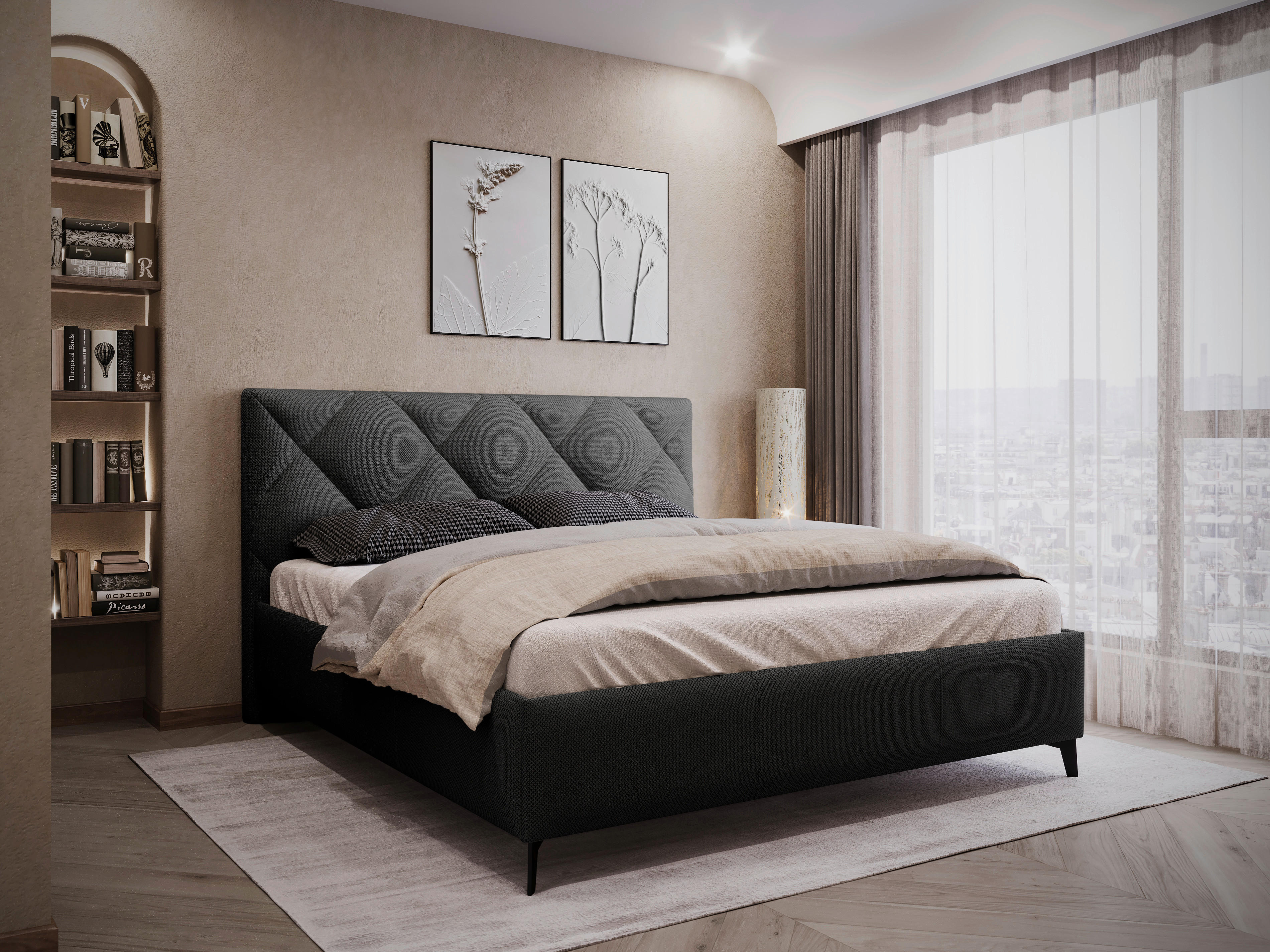 POLSTERBETT 180/200 cm  in Schwarz  - Schwarz/Bronzefarben, Modern, Holz/Textil (180/200cm) - Boxxx