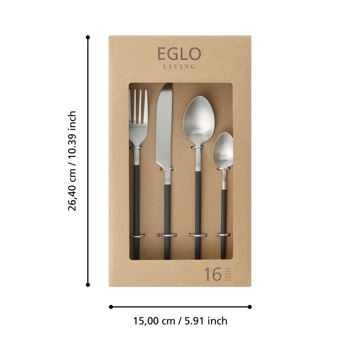 BESTECKSET 16-teilig Edelstahl  für  - Silberfarben/Schwarz, Basics, Metall - Eglo