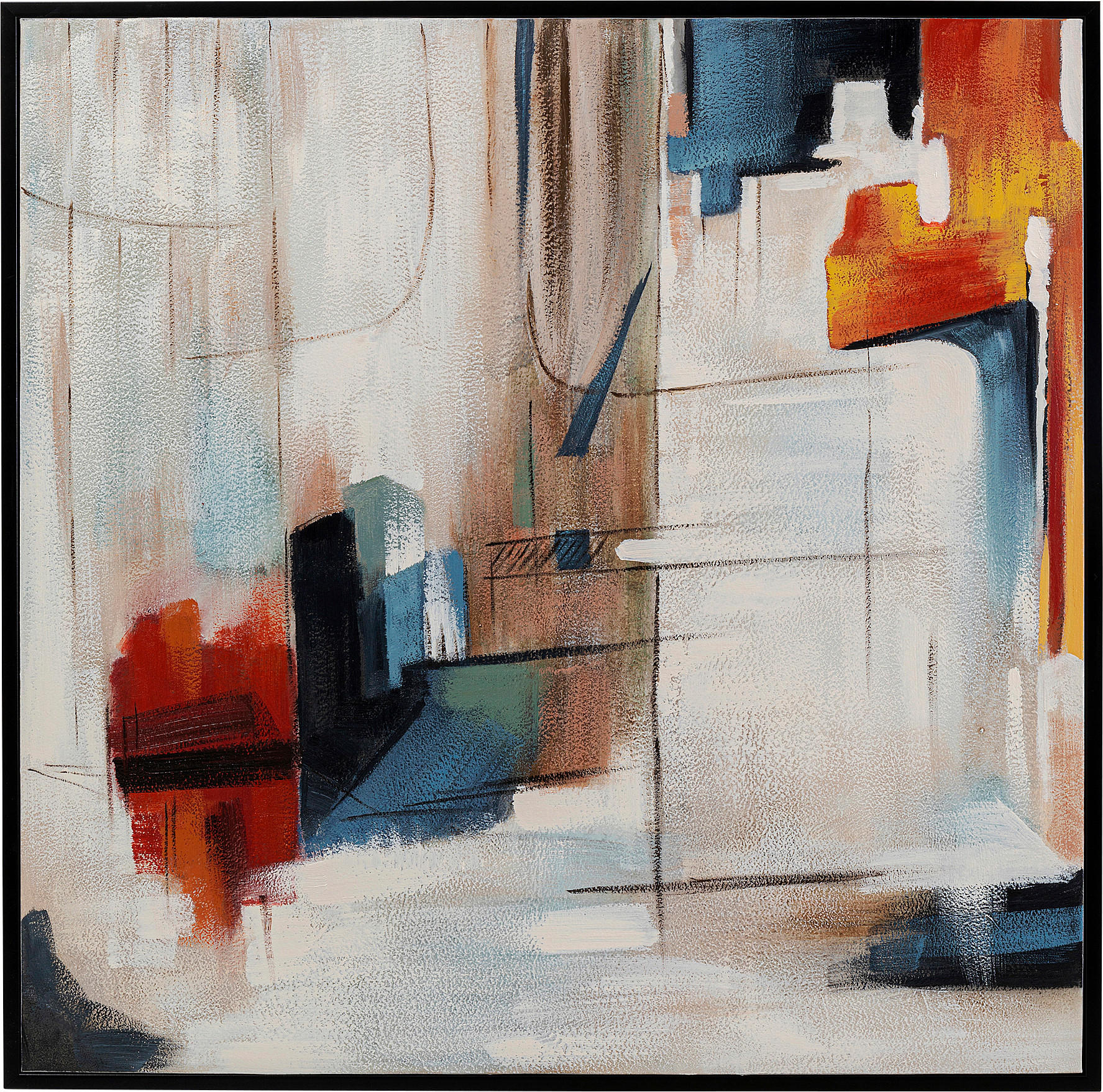 Kare-Design Bild Blau, Orange, Schwarz, Beige 100x100x4 cm