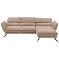 ECKSOFA Valdera in Velours Hellbraun  283/153 cm  - Hellbraun/Schwarz, Design, Textil/Metall (283/153cm) - Valdera
