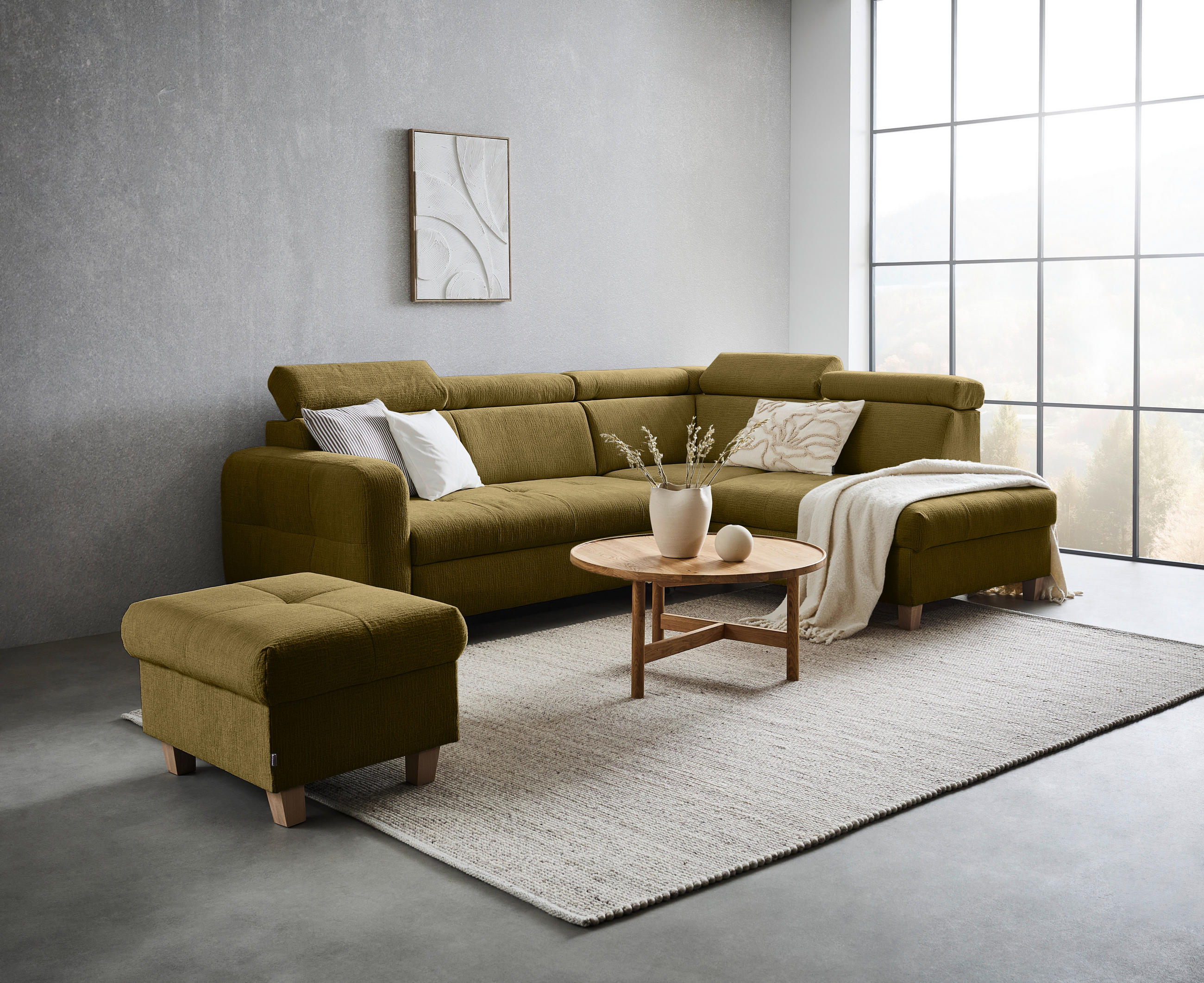 ECKSOFA inkl. Funktionen Olivgrün Samt  - Bronzefarben/Olivgrün, Design, Holz/Textil (261/206cm) - Venda