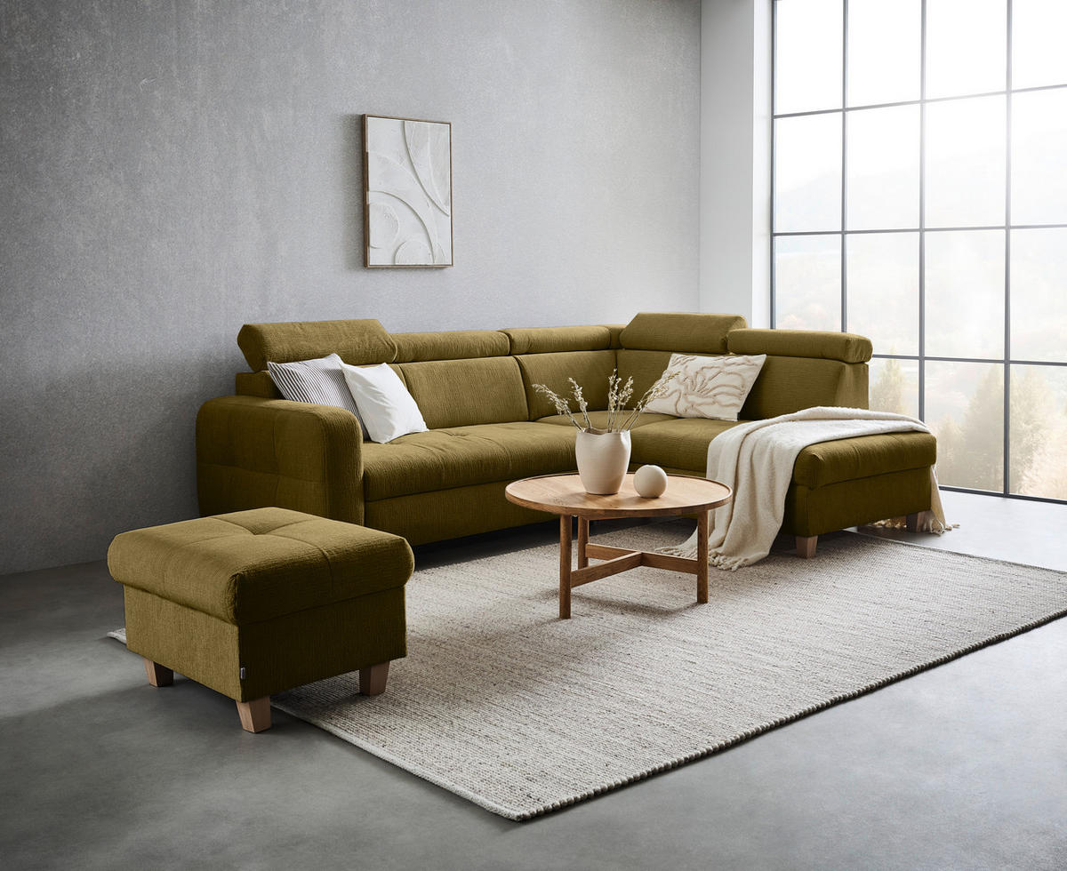 ECKSOFA inkl. Funktionen Olivgrün Samt  - Bronzefarben/Olivgrün, Design, Holz/Textil (261/206cm) - Venda