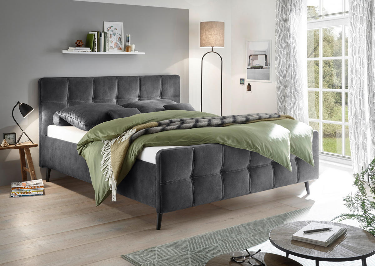 ČALOUNĚNÁ POSTEL, 180/200 cm, antracitová - černá/antracitová, Basics, dřevo/kompozitní dřevo (180/200cm) - MID.YOU