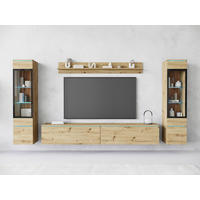 WOHNWAND 4-teilig  in Eiche Artisan  240/130/33 cm  - Eiche Artisan/Grau, Basics, Glas/Holzwerkstoff (240/130/33cm) - P & B