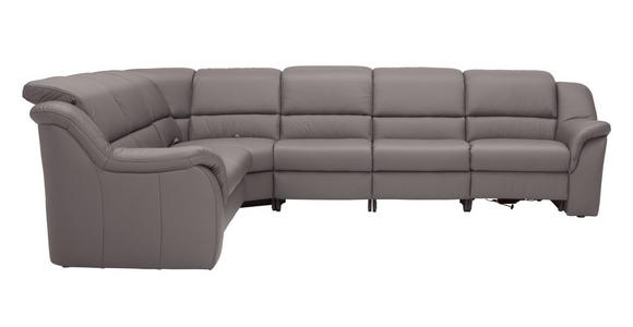 ECKSOFA Grau Echtleder - Chromfarben/Grau, KONVENTIONELL, Leder/Kunststoff (260/324cm) - Cantus