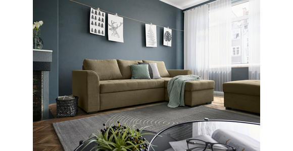 ECKSOFA in Cord, Velours Olivgrün  - Schwarz/Olivgrün, Design, Kunststoff/Textil (155/243cm) - Xora