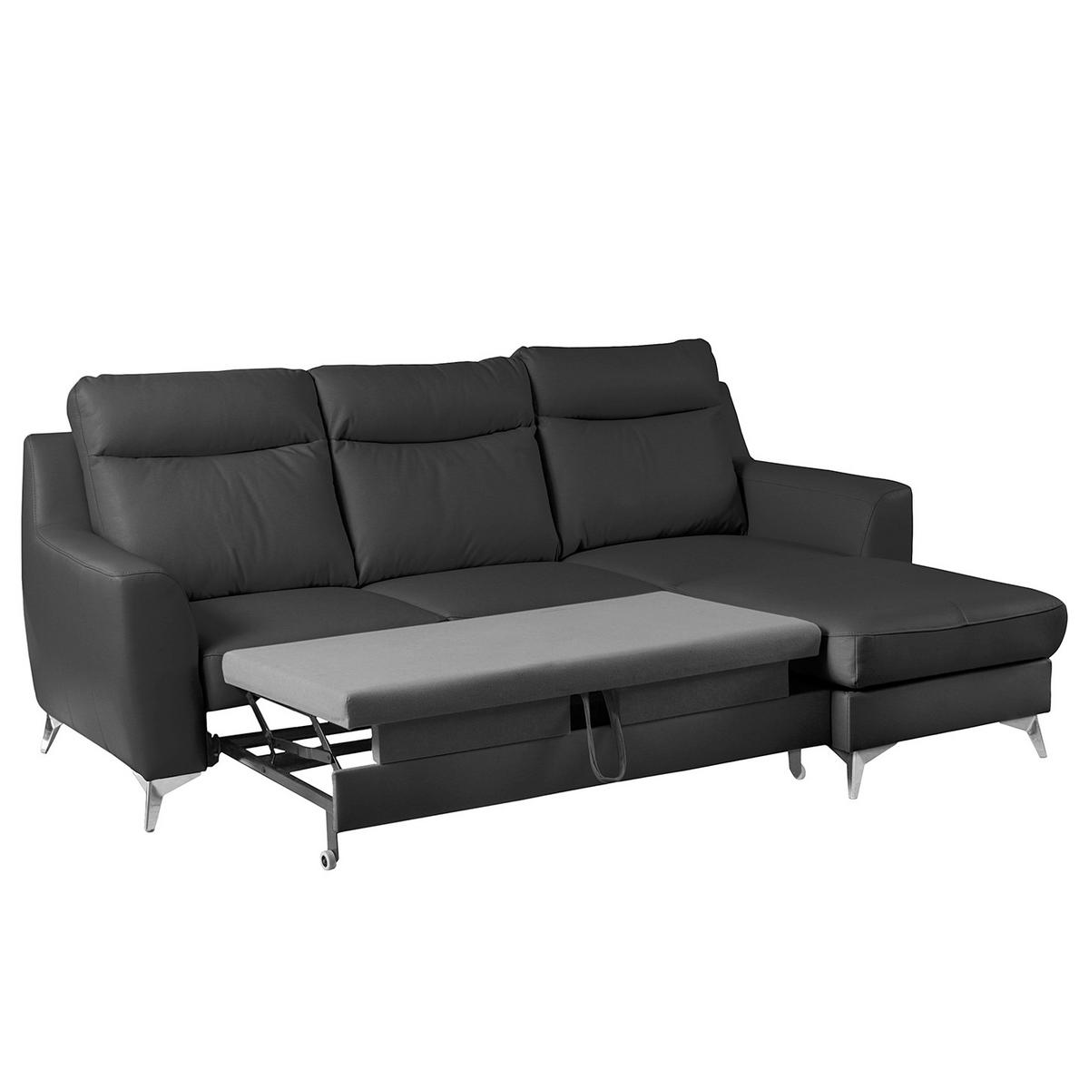 ECKSOFA Lederlook Echtleder Schwarz  - Chromfarben/Schwarz, Design, Leder/Textil (236/168cm) - Livetastic