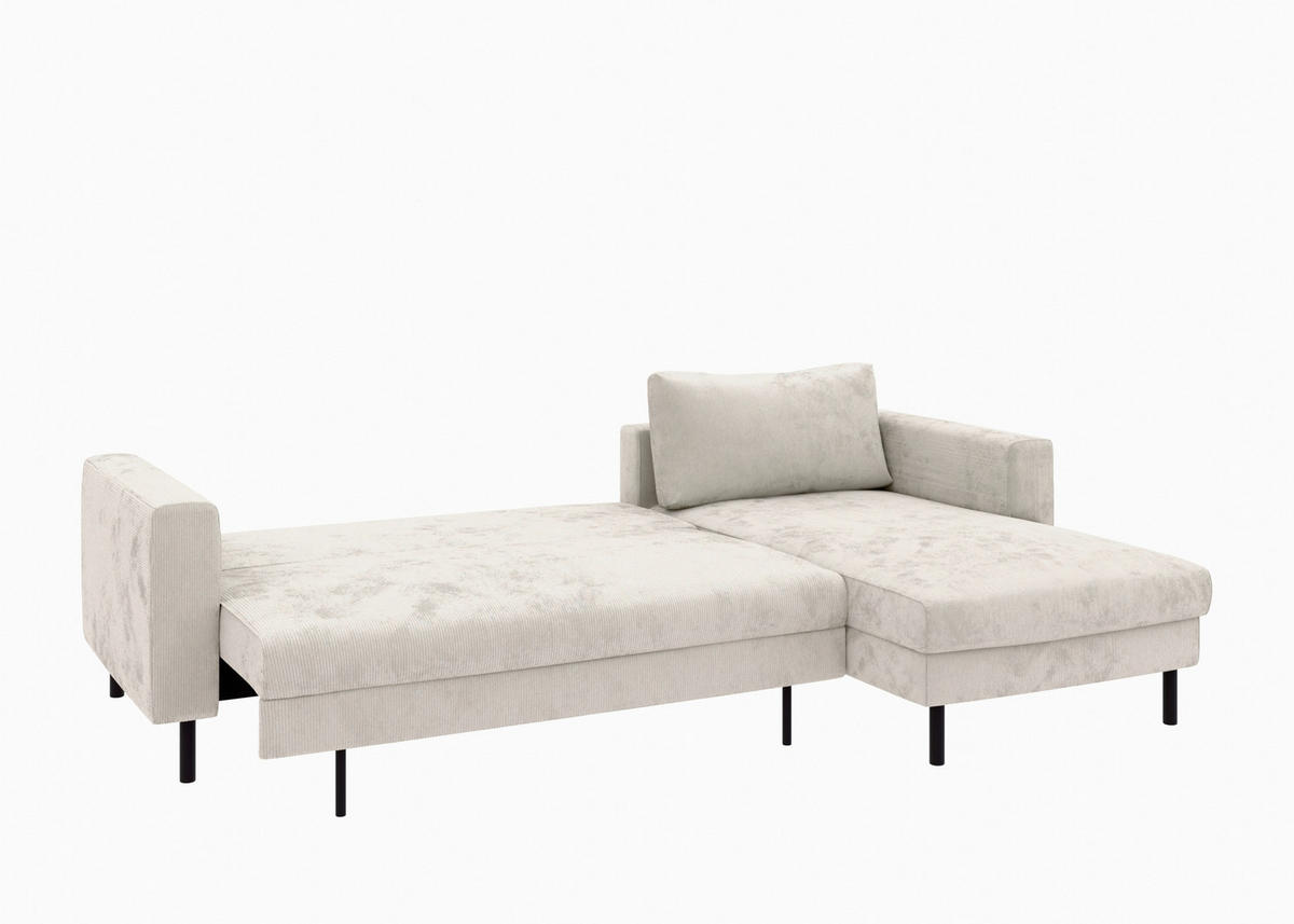 ECKSCHLAFSOFA  mit Rücken echt, Armteil links, Armteil rechts Cord Creme  - Creme/Schwarz, MODERN, Textil/Metall (232/161cm) - Trendmanufaktur