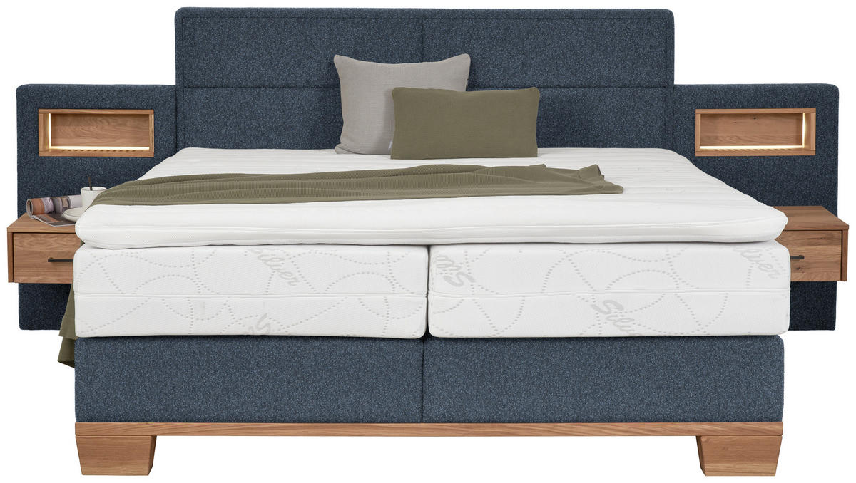 BOXSPRINGBETT 180/200 cm  in Eichefarben, Dunkelblau  - Eichefarben/Dunkelblau, Natur, Holz/Textil (180/200cm) - Valnatura