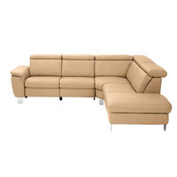 ECKSOFA in Echtleder Honig  - Alufarben/Honig, Design, Leder/Metall (271/239cm) - Cantus