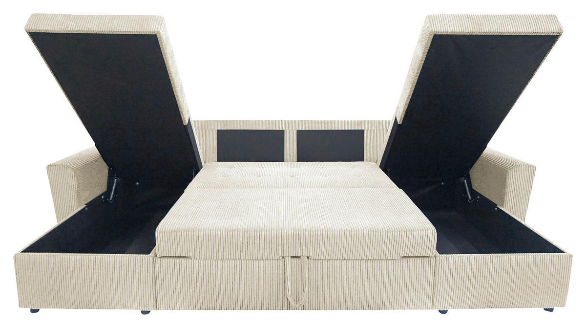 WOHNLANDSCHAFT in Cord Beige  - Beige/Schwarz, Design, Kunststoff/Textil (155/294/155cm) - MID.YOU