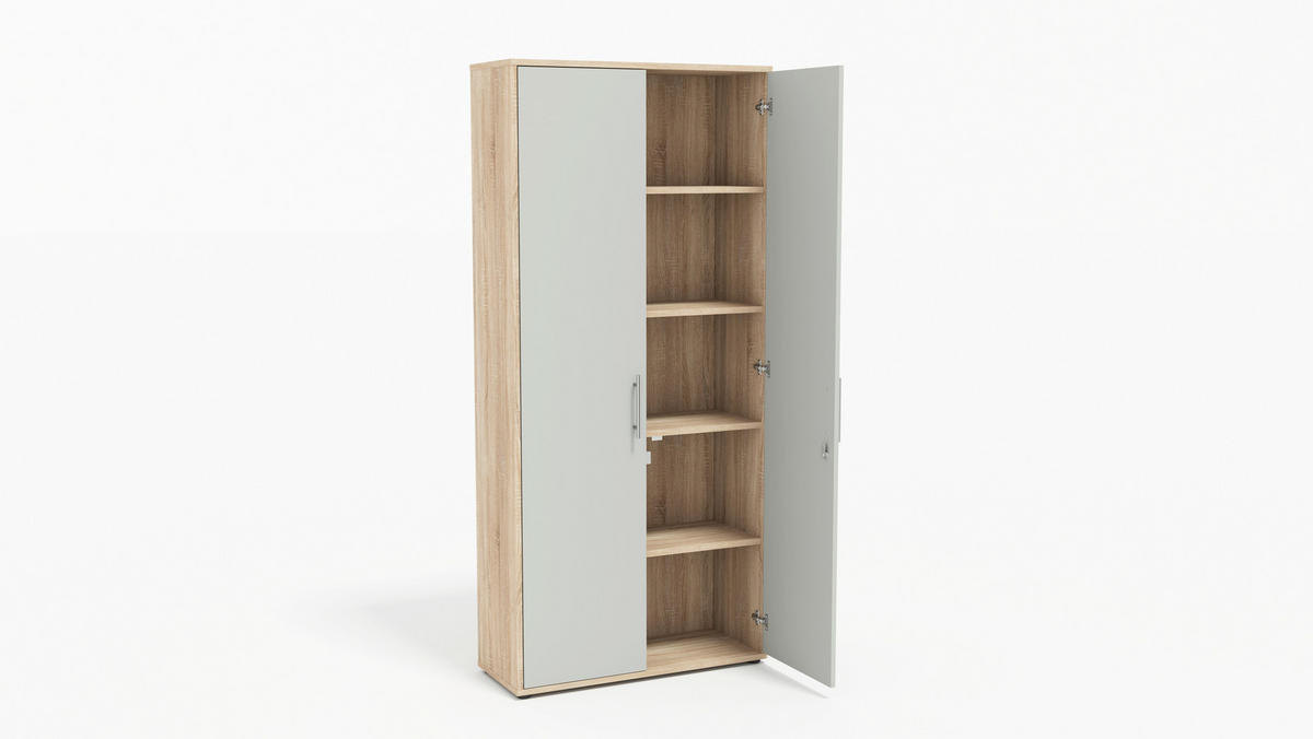 AKTENSCHRANK Hellgrau, Sonoma Eiche  - Hellgrau/Sonoma Eiche, MODERN, Holzwerkstoff (128,5/185,6/33cm) - MID.YOU