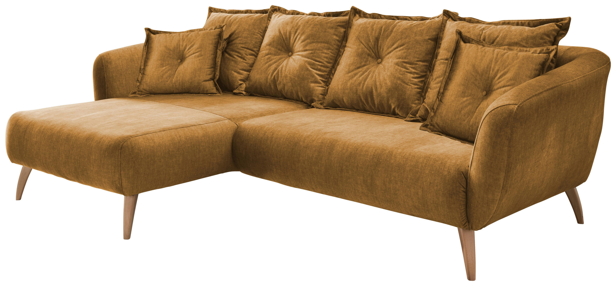 ECKSOFA Gelb Velours  - Gelb/Buchefarben, MODERN, Holz/Textil (162/277cm) - Livetastic