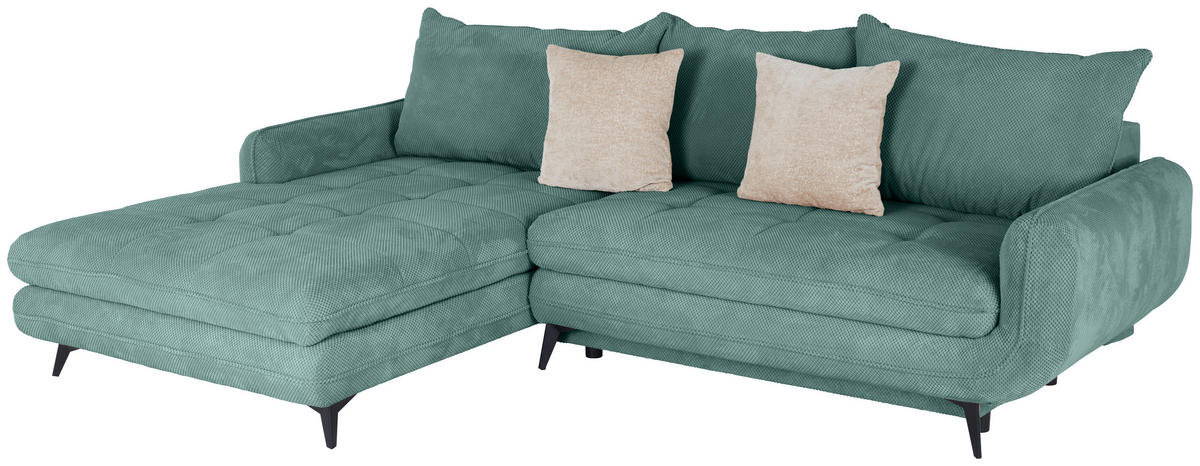 ECKSOFA in Struktur Türkis  - Türkis/Beige, Modern, Textil/Metall (189/266cm) - MID.YOU