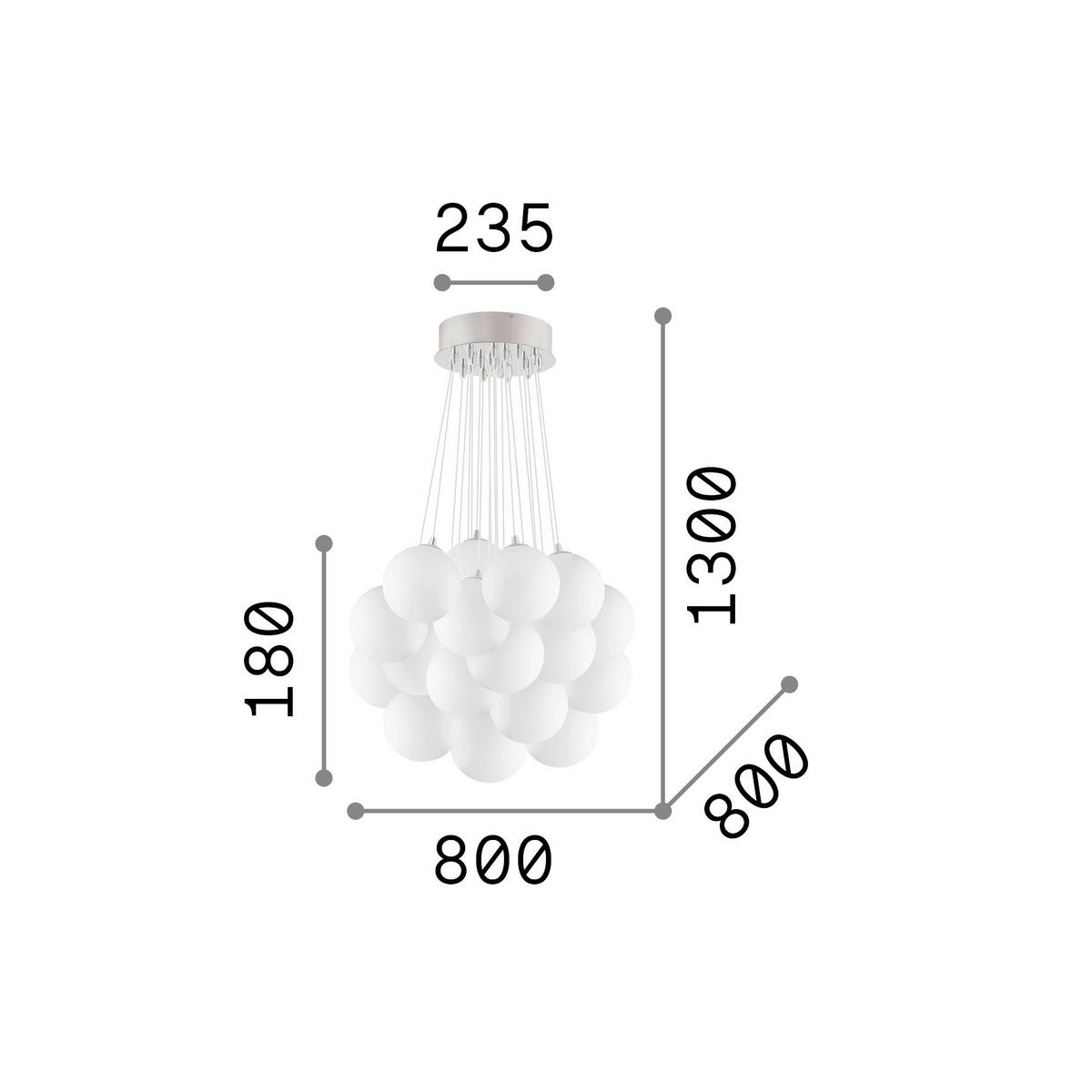 HÄNGELEUCHTE Mapa Plus 80/43-130 cm   - Weiß, Basics, Glas (80/43-130cm) - Ideal Lux