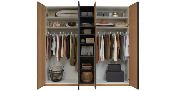 DREHTÜRENSCHRANK 200,1/229,4/59,5 cm,  in Anthrazit, Eichefarben, 6-türig  - Eichefarben/Anthrazit, KONVENTIONELL, Holzwerkstoff/Metall (200,1/229,4/59,5cm) - Dieter Knoll