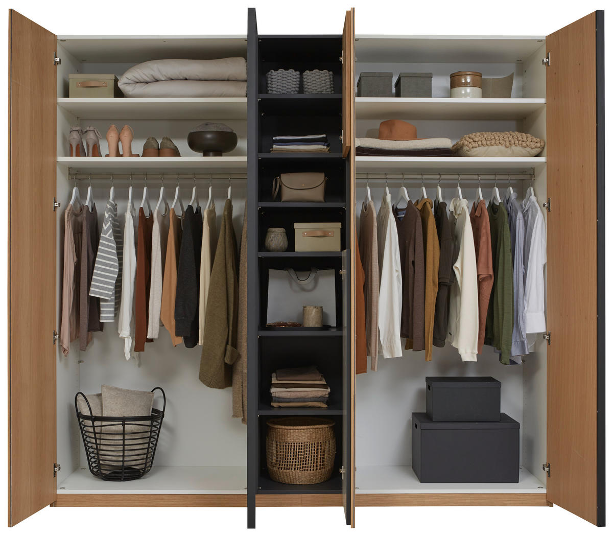 DREHTÜRENSCHRANK 200,1/229,4/59,5 cm,  in Anthrazit, Eichefarben, 6-türig  - Eichefarben/Anthrazit, KONVENTIONELL, Holzwerkstoff/Metall (200,1/229,4/59,5cm) - Dieter Knoll