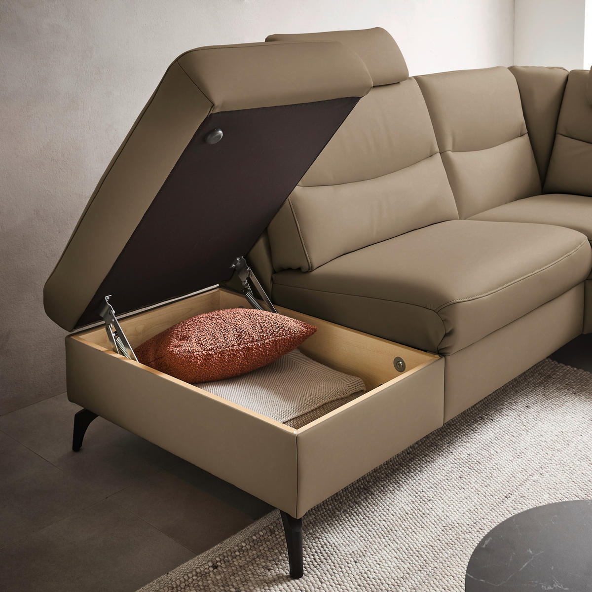 ECKSOFA  in Echtleder Cappuccino  249/280 cm  - Anthrazit/Cappuccino, Design, Leder/Metall (249/280cm) - Himolla Komfortklass