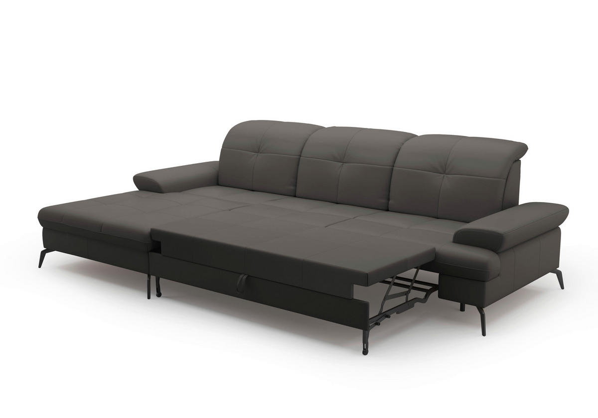 ECKSOFA in Echtleder Mokka  - Schwarz/Mokka, Konventionell, Leder/Metall (185/279cm) - Sit & More