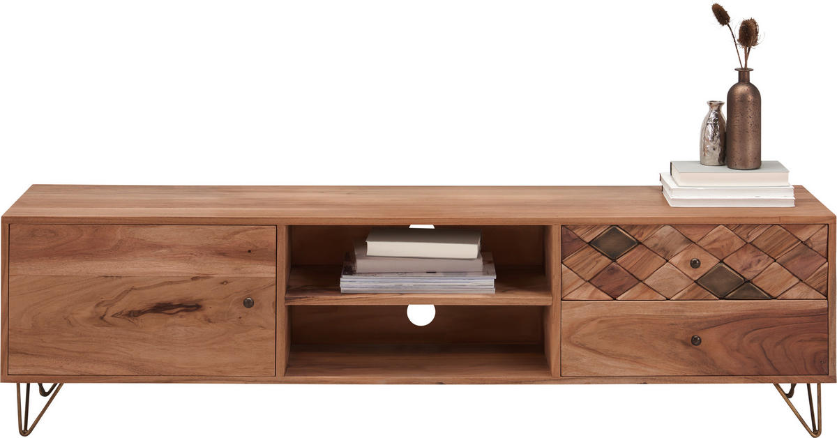NÍZKA KOMODA, akácia, prírodná farba, 160/45/35 cm - prírodná farba, Trend, kov/drevo (160/45/35cm) - Ambia Home