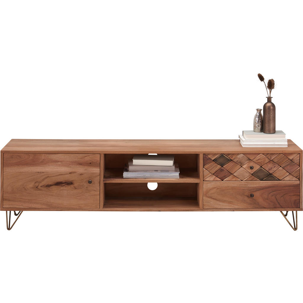 Thumbnail - Ambia Home Lowboard, Natur, Holz, Metall, Holzwerkstoff, Akazie, 2 Fächer, 2 Schubladen, 160x45x35 cm, Holzmöbel, Kleinm...