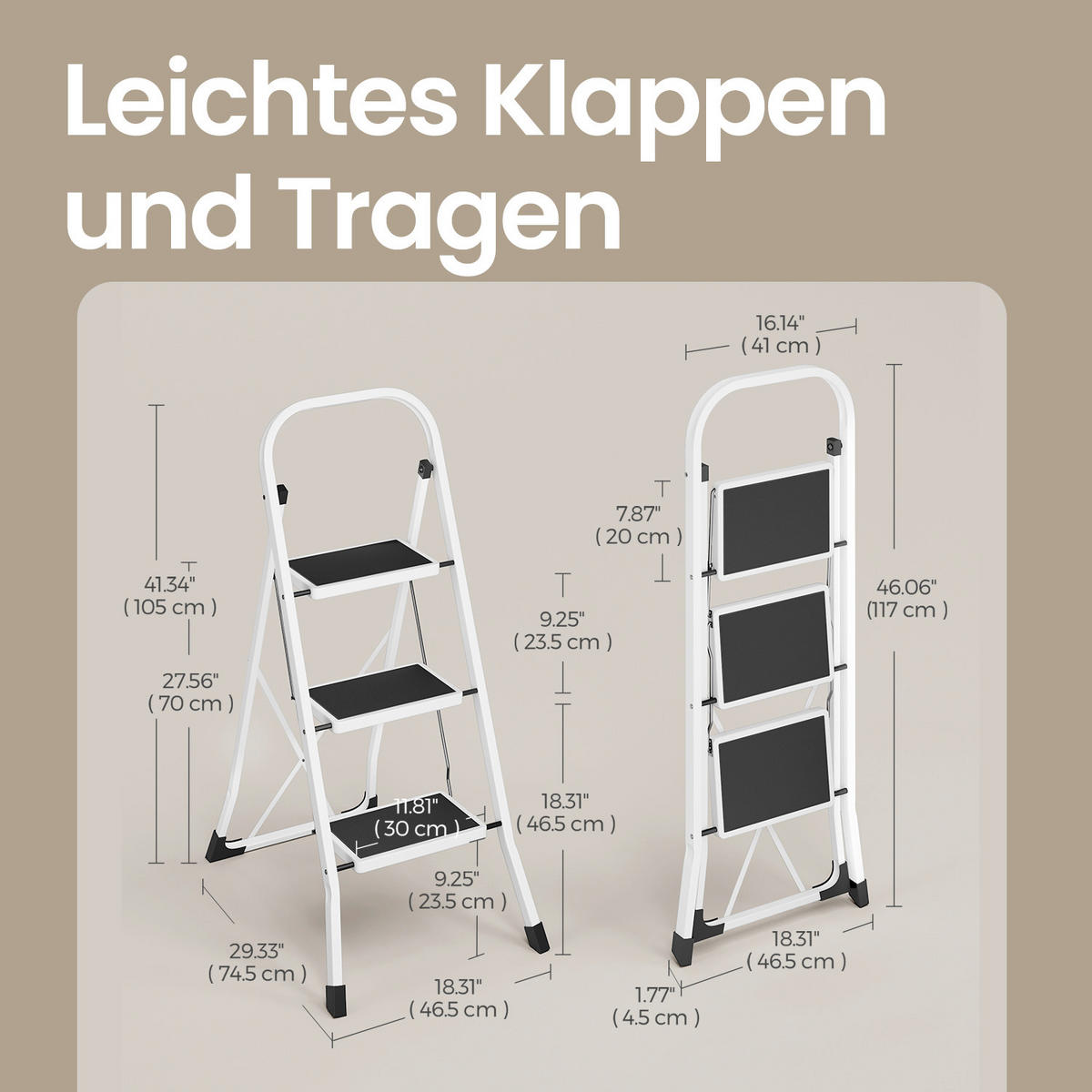 KLAPPTRITTLEITER - Schwarz/Weiß, Trend, Kunststoff/Metall (46,5/117/74,5cm) - Boxxx