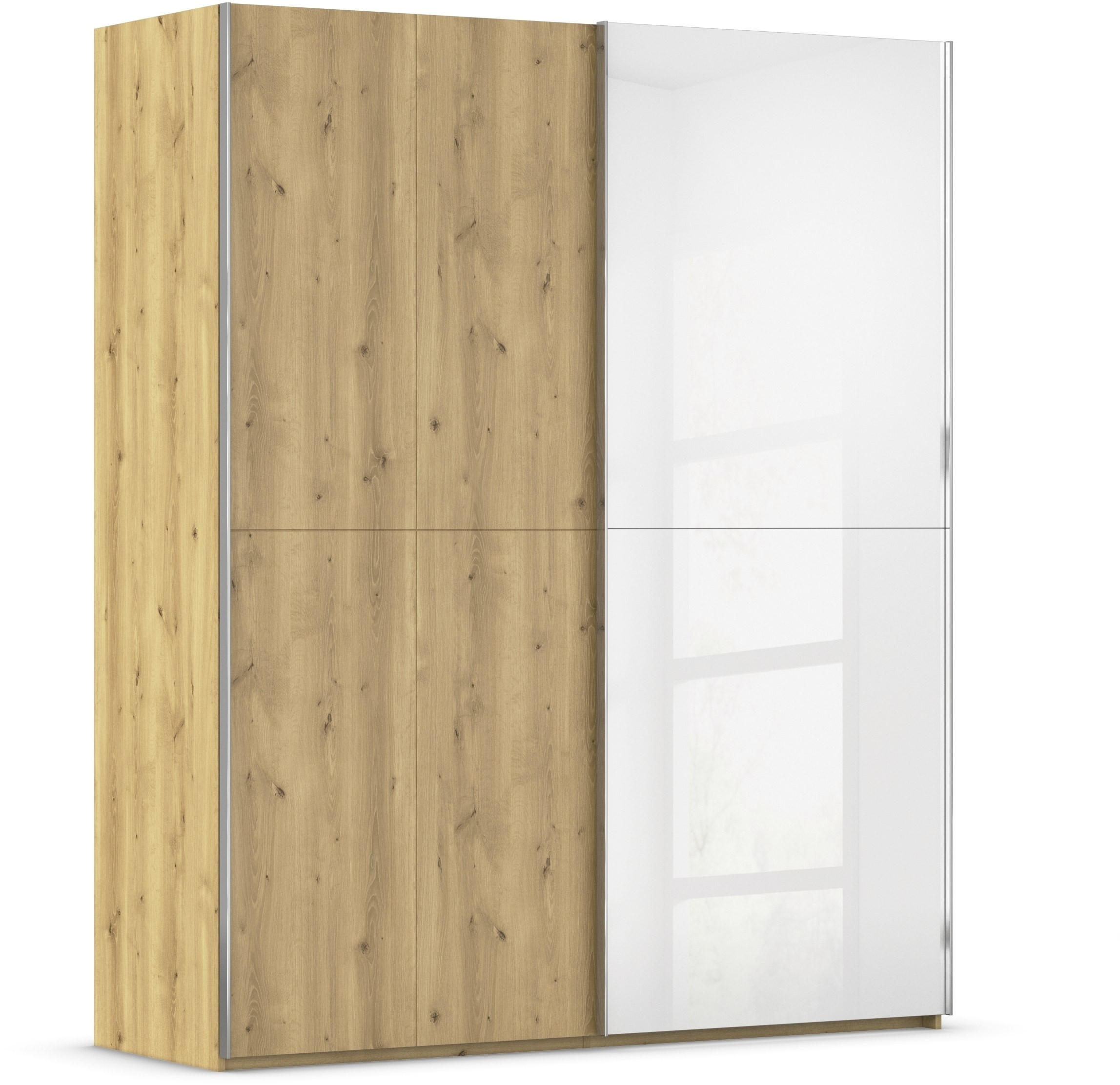 SCHWEBETÜRENSCHRANK 180/223/68 cm 2-türig Weiß, Eichefarben, Chromfarben  - Chromfarben/Eichefarben, Design, Glas/Holz (180/223/68cm) - Novel