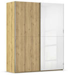 SCHWEBETÜRENSCHRANK 180/223/68 cm 2-türig Weiß, Eichefarben, Chromfarben  - Chromfarben/Eichefarben, Design, Glas/Holz (180/223/68cm) - Novel