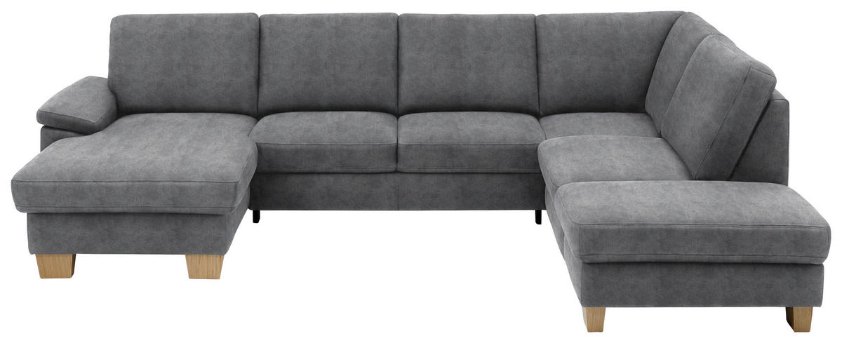 WOHNLANDSCHAFT in Velours Silberfarben  - Eichefarben/Silberfarben, Konventionell, Holz/Textil (167/316/235cm) - Beldomo System