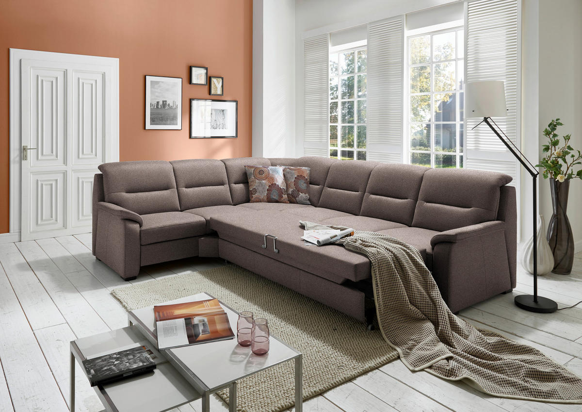 ECKSOFA in Mikrofaser Graubraun  - Graubraun/Schwarz, Konventionell, Holz/Textil (245/303cm) - Beldomo Comfort