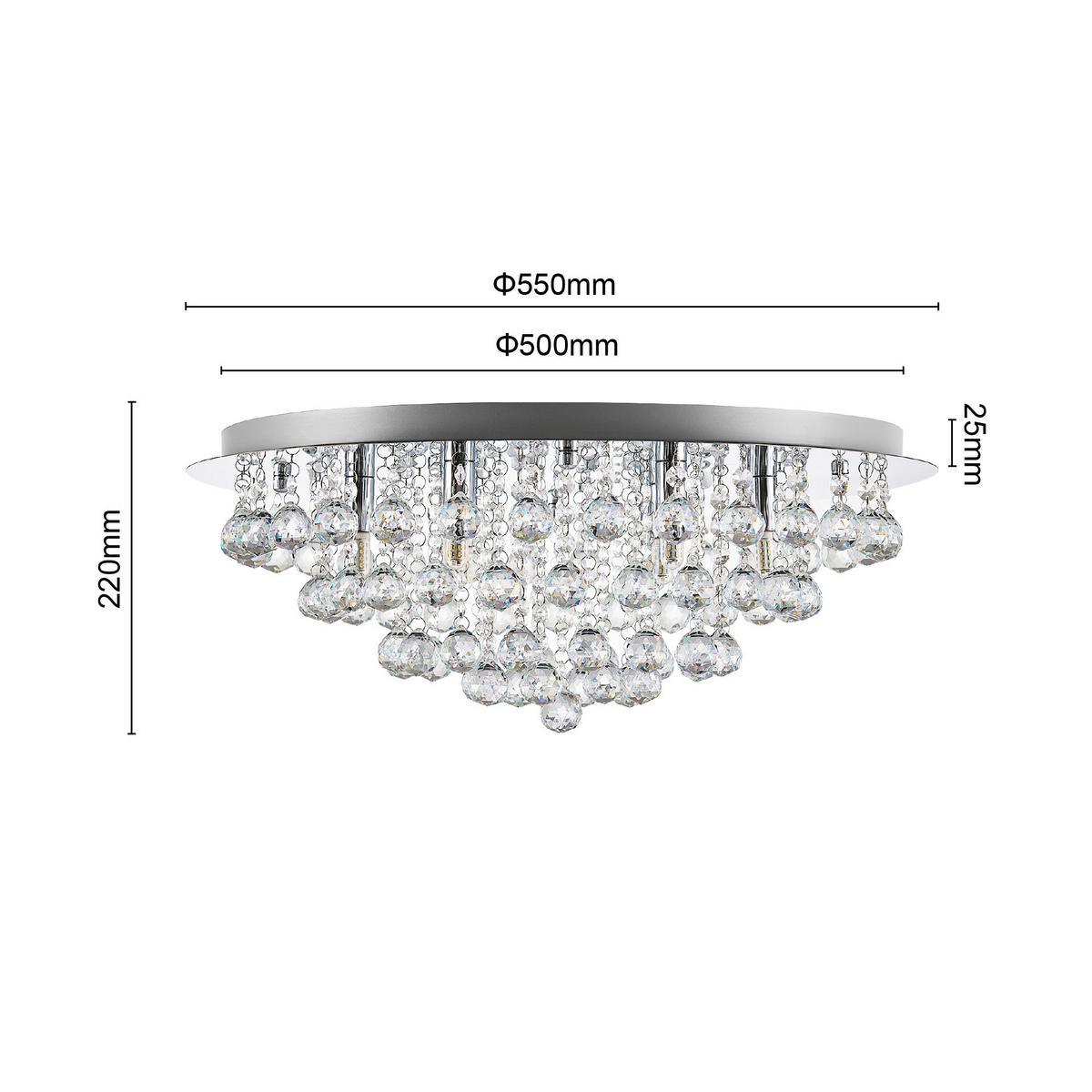 DECKENLEUCHTE Eastbourne 55/22 cm   - Chromfarben, KONVENTIONELL, Glas/Metall (55/22cm) - Novel