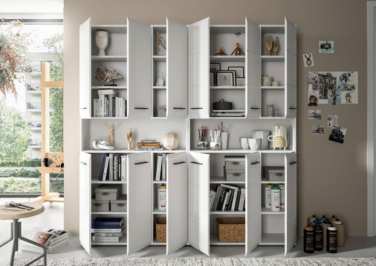 HOCHSCHRANK 180/185/30 cm  - Weiß Hochglanz/Silberfarben, MODERN, Holzwerkstoff/Kunststoff (180/185/30cm) - MID.YOU