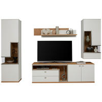 WOHNWAND  in Weiß, Eichefarben  290/218,3/52 cm  - Edelstahlfarben/Eichefarben, Design, Glas/Holz (290/218,3/52cm) - Dieter Knoll