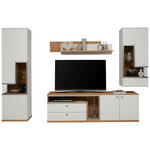 WOHNWAND  in Weiß, Eichefarben  290/218,3/52 cm  - Edelstahlfarben/Eichefarben, Design, Glas/Holz (290/218,3/52cm) - Dieter Knoll